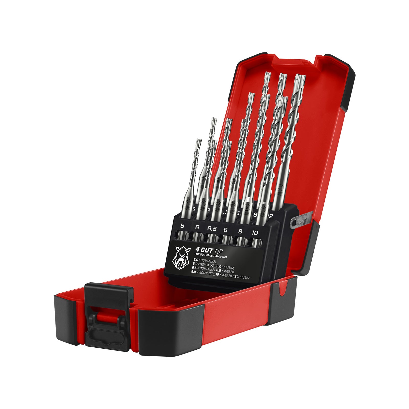 Full Boar 12 Piece SDS-Plus 4 Cut Drill Bit Set Concrete