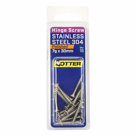 Otter 7 x 30mm Polished Stainless Steel 304 Hinge Screws 16 Pack Countersunk
