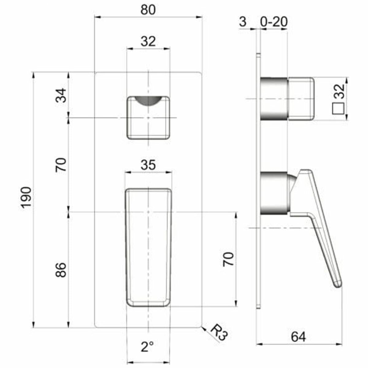 Linsol Wall Mixer with Diverter - Chrome Finish, 25 Year Manufacturer Warranty - MAD-04