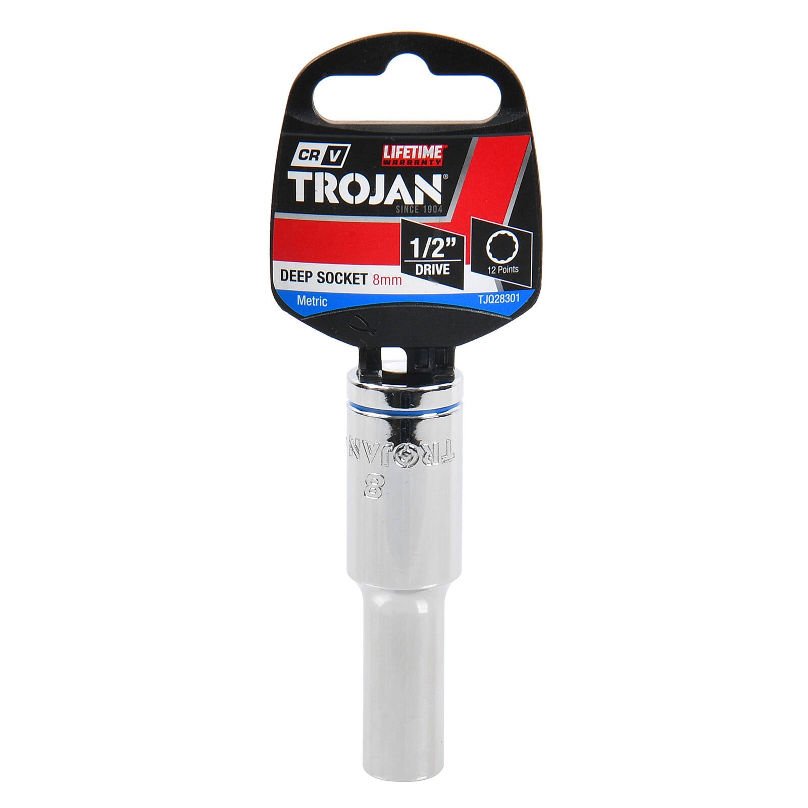 Trojan 8mm Deep Socket 1/2" Drive Chrome Vanadium 12 Point