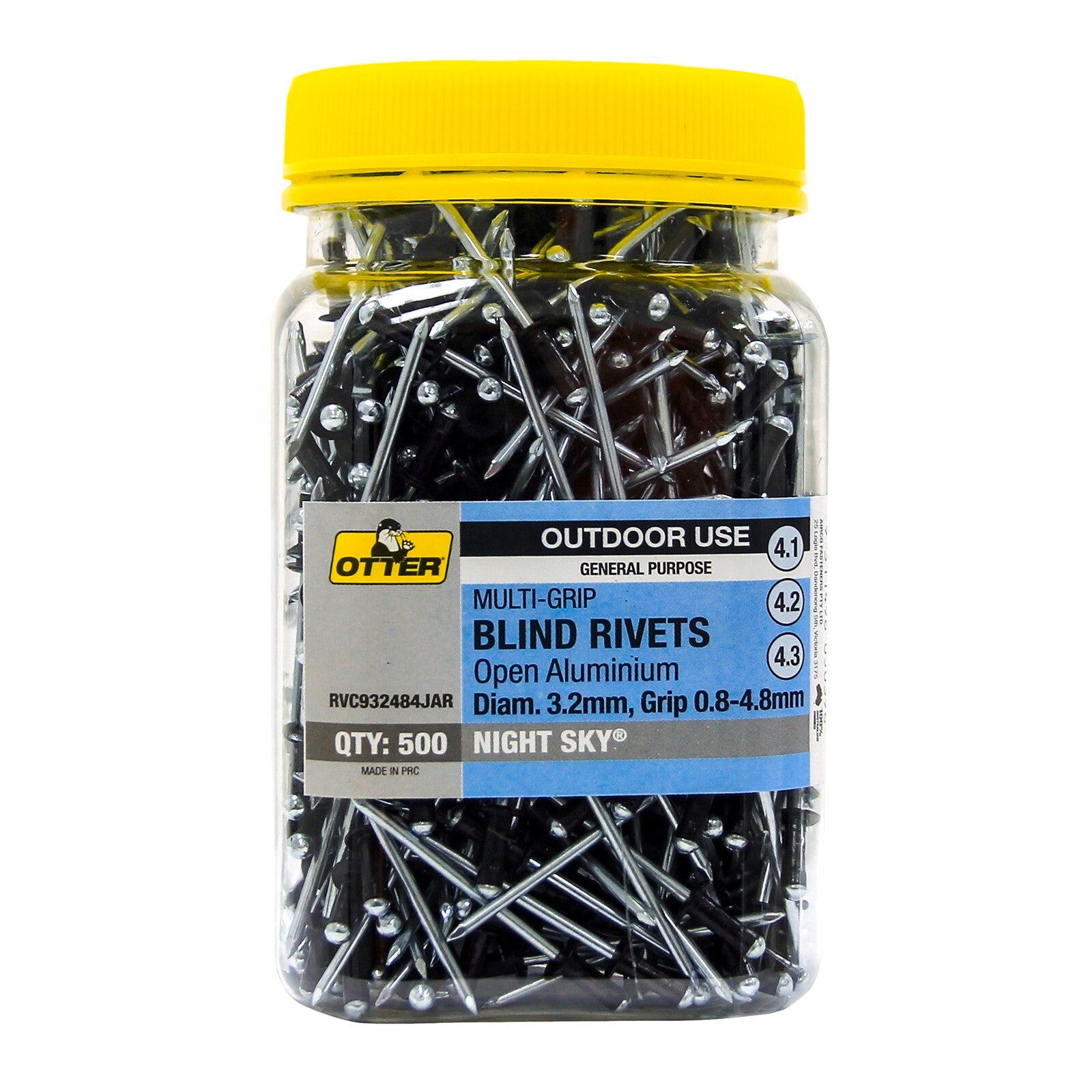 Otter Night Sky 3.2 x 0.8-4.8mm Multi-Grip Open Aluminium Blind Rivets 500 Pack