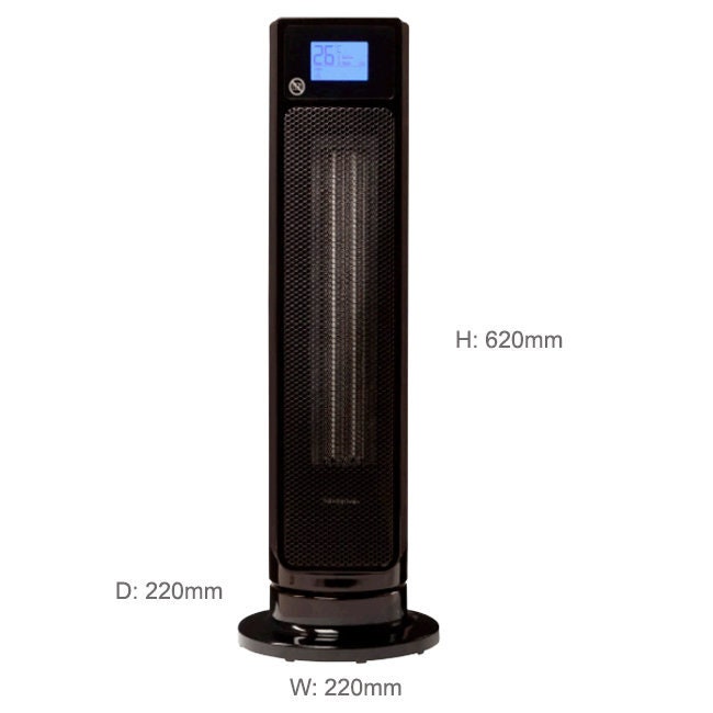 Omega Altise 2400W ceramic tower heater - 70 degree oscillation, 7.5 hour timer, remote - AALTURASB