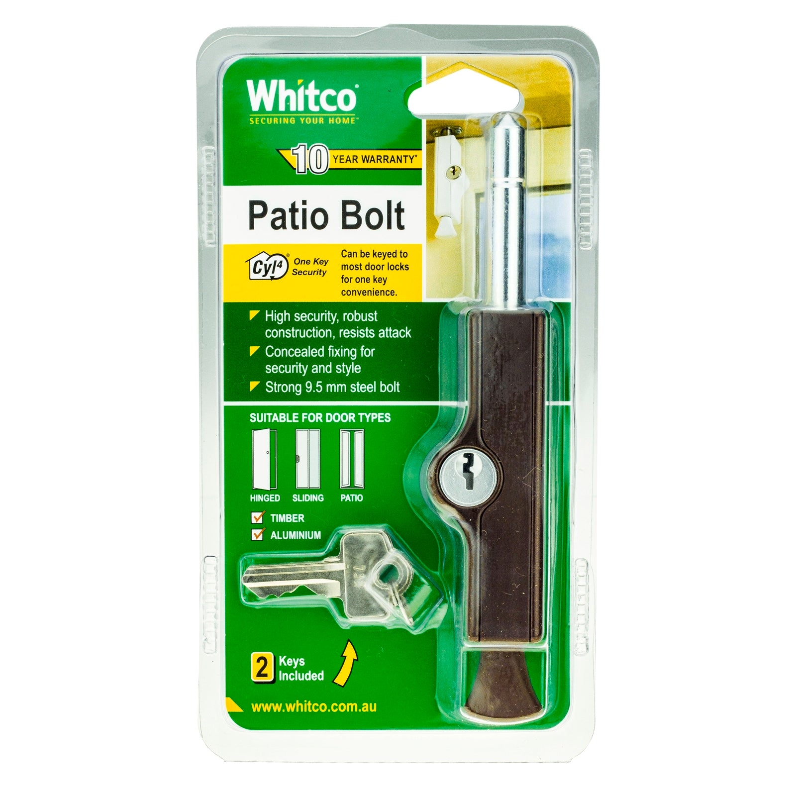 Whitco Mahogany CYL4 Patio Bolt