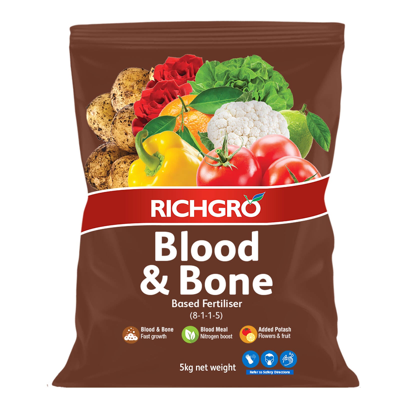 Richgro Blood and Bone Plus 5kg Based Fertiliser for Fruit, Flowers & Vegetables, Safe for Veg