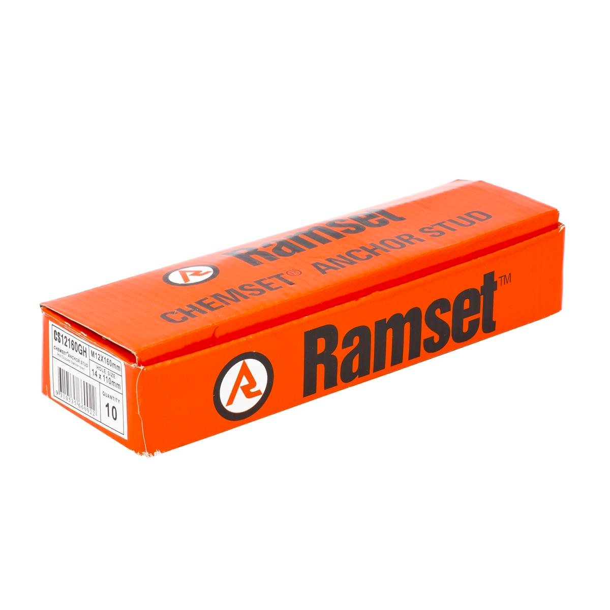 Ramset M12 x 160mm Galvanised Carbon Steel Chemset Anchor Stud with Hex Nut - 10 Pack