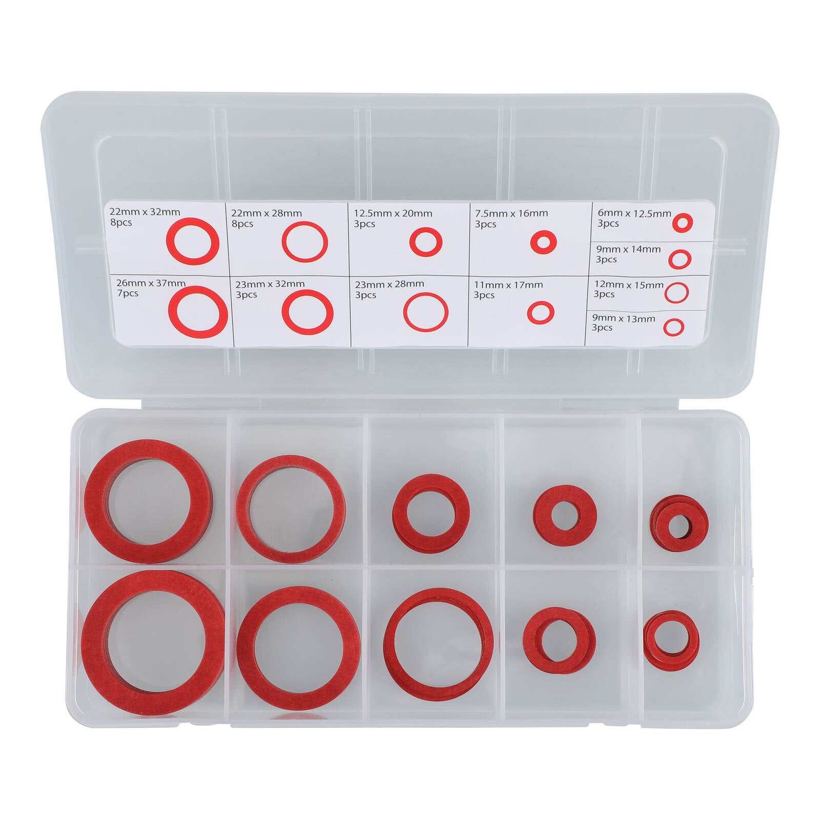 Syneco Assorted Fibre Body Washers 50 Pack Red Hot and Cold Water Tap Spindle Washers