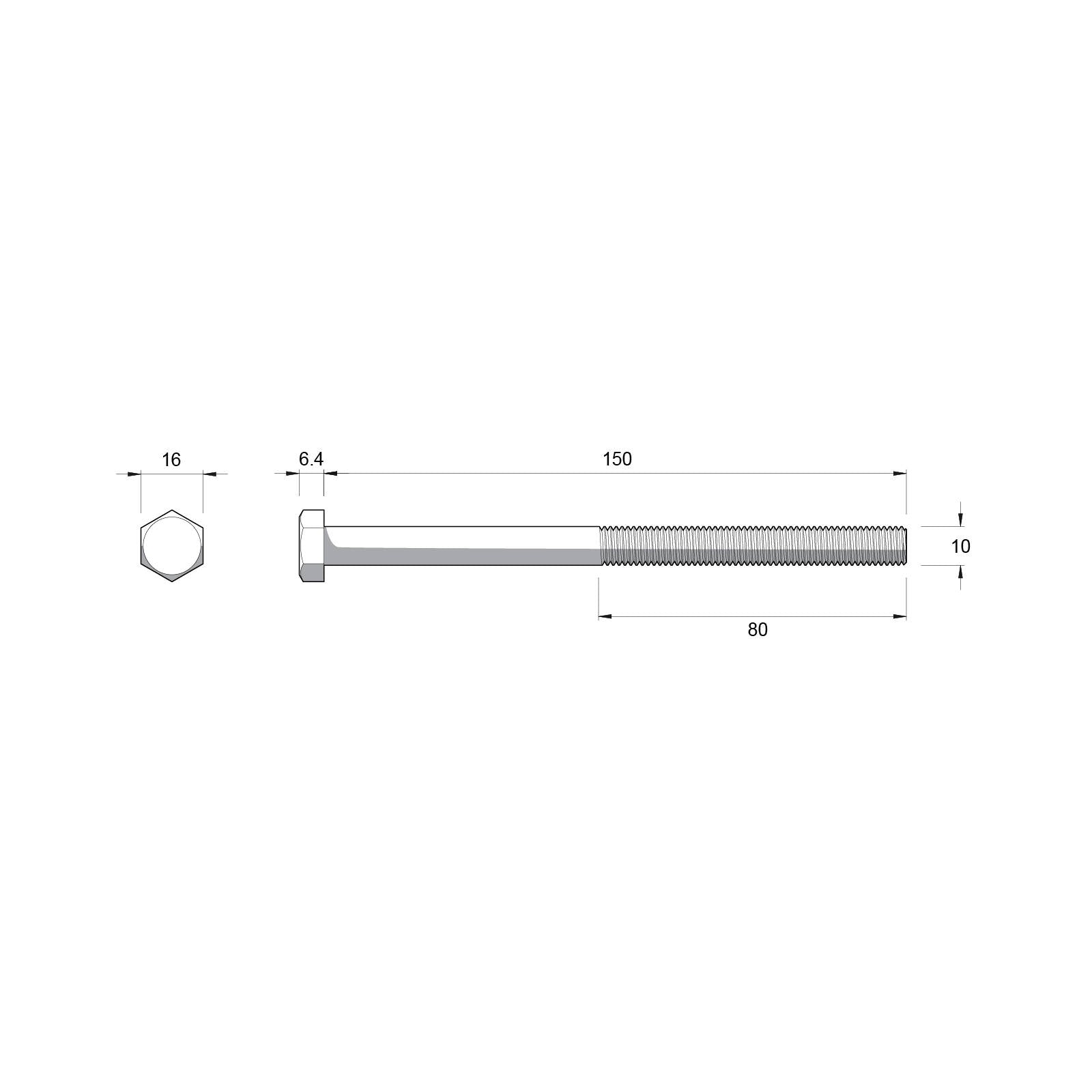Zenith M10 x 150mm Hot Dip Galvanised Hex Head Bolt & Nut - 4.6 Grade Steel