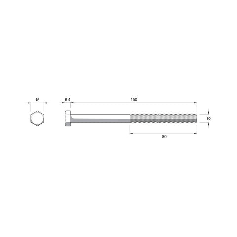 Zenith M10 x 150mm Hot Dip Galvanised Hex Head Bolt & Nut - 4.6 Grade Steel