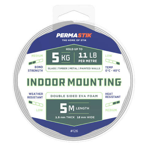 Permastik 12mm x 5m Foam Indoor Mounting Tape Roll White