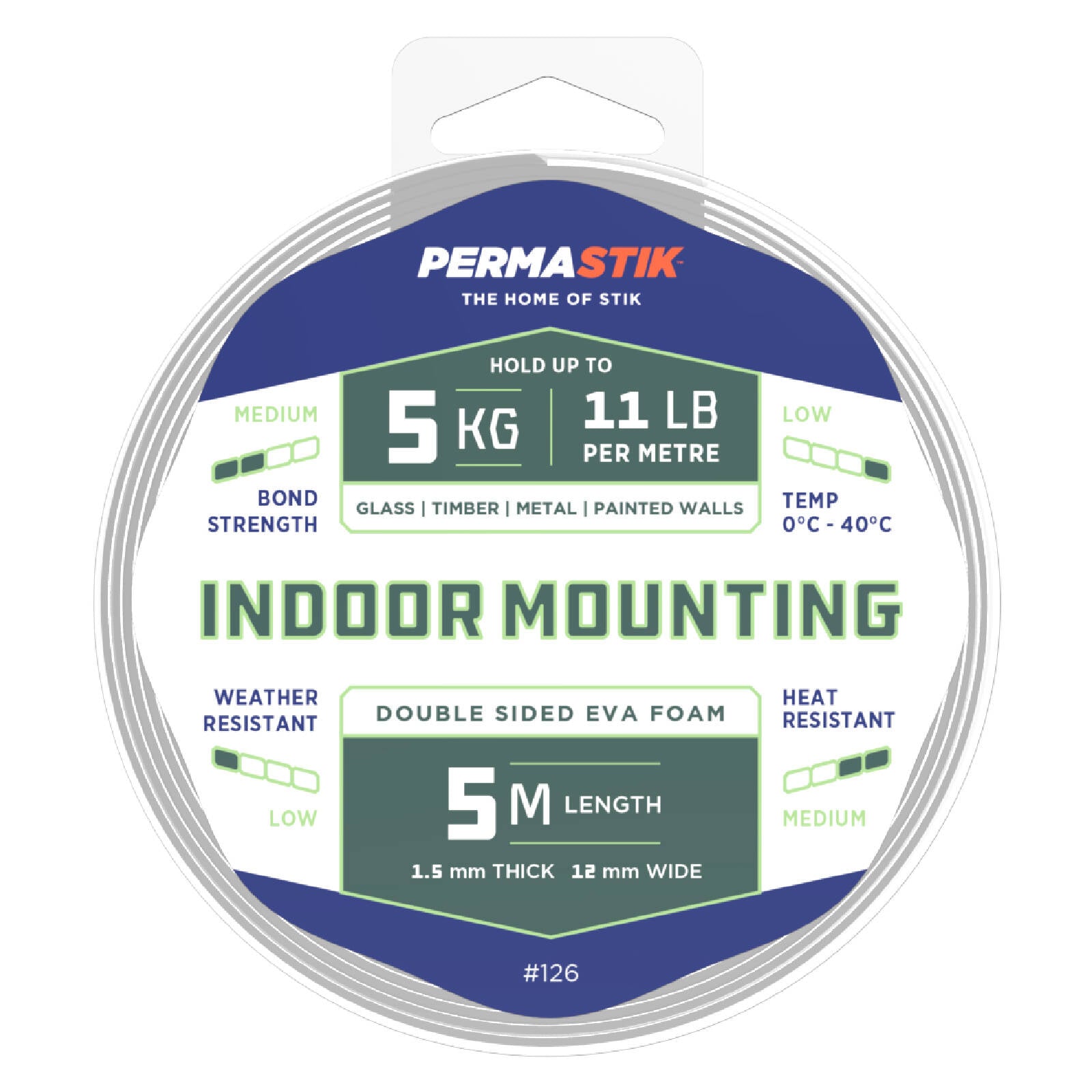 Permastik 12mm x 5m Foam Indoor Mounting Tape Roll White