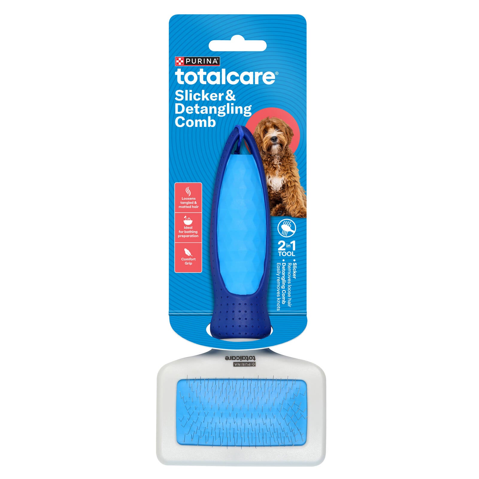 Purina Totalcare 2 in 1 Slicker Comb - 90mm x 251mm - Loosens Tangled Fur