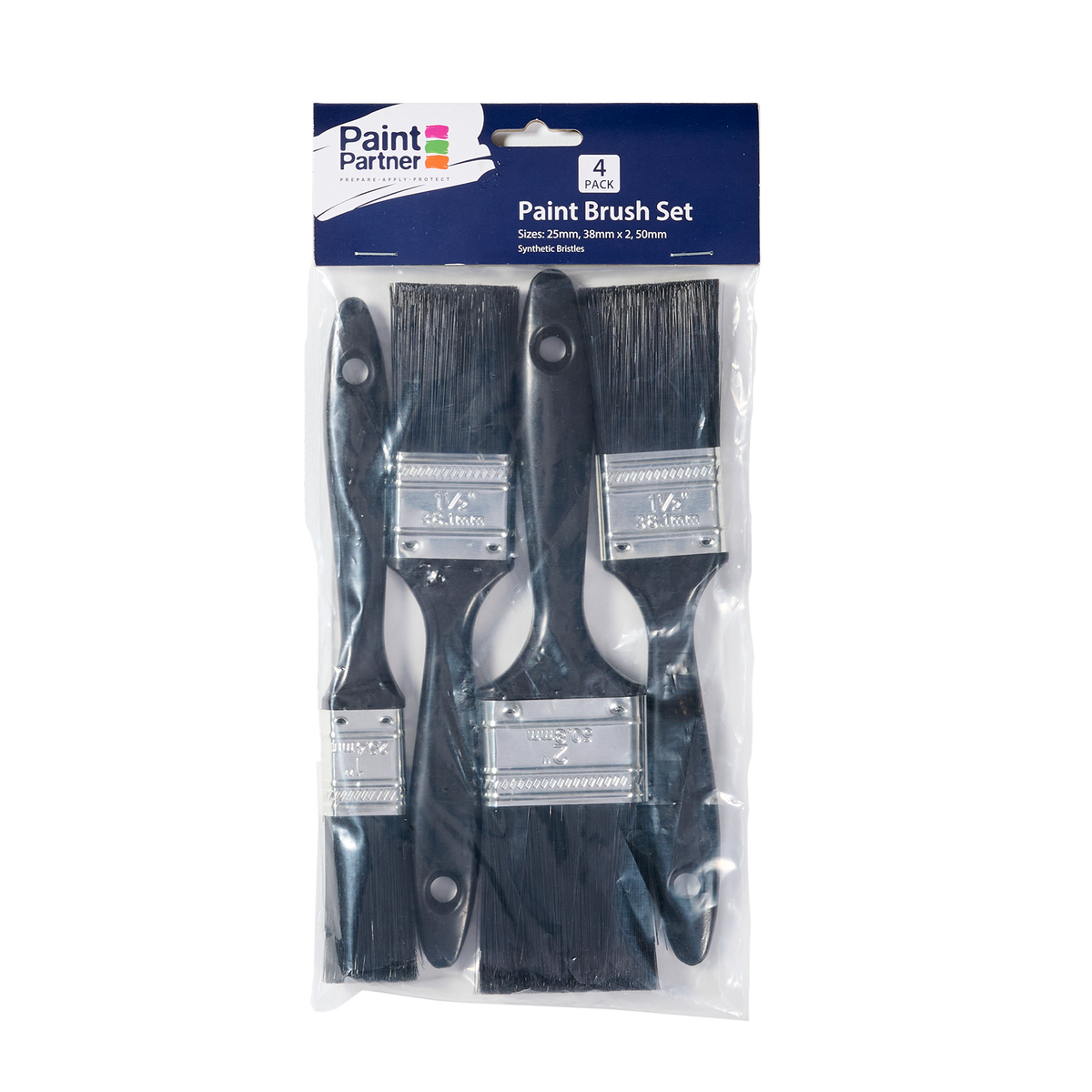 Paint Partner 4 Piece Synthetic Paint Brush Set 25mm 38mm 50mm - Tin Ferrule