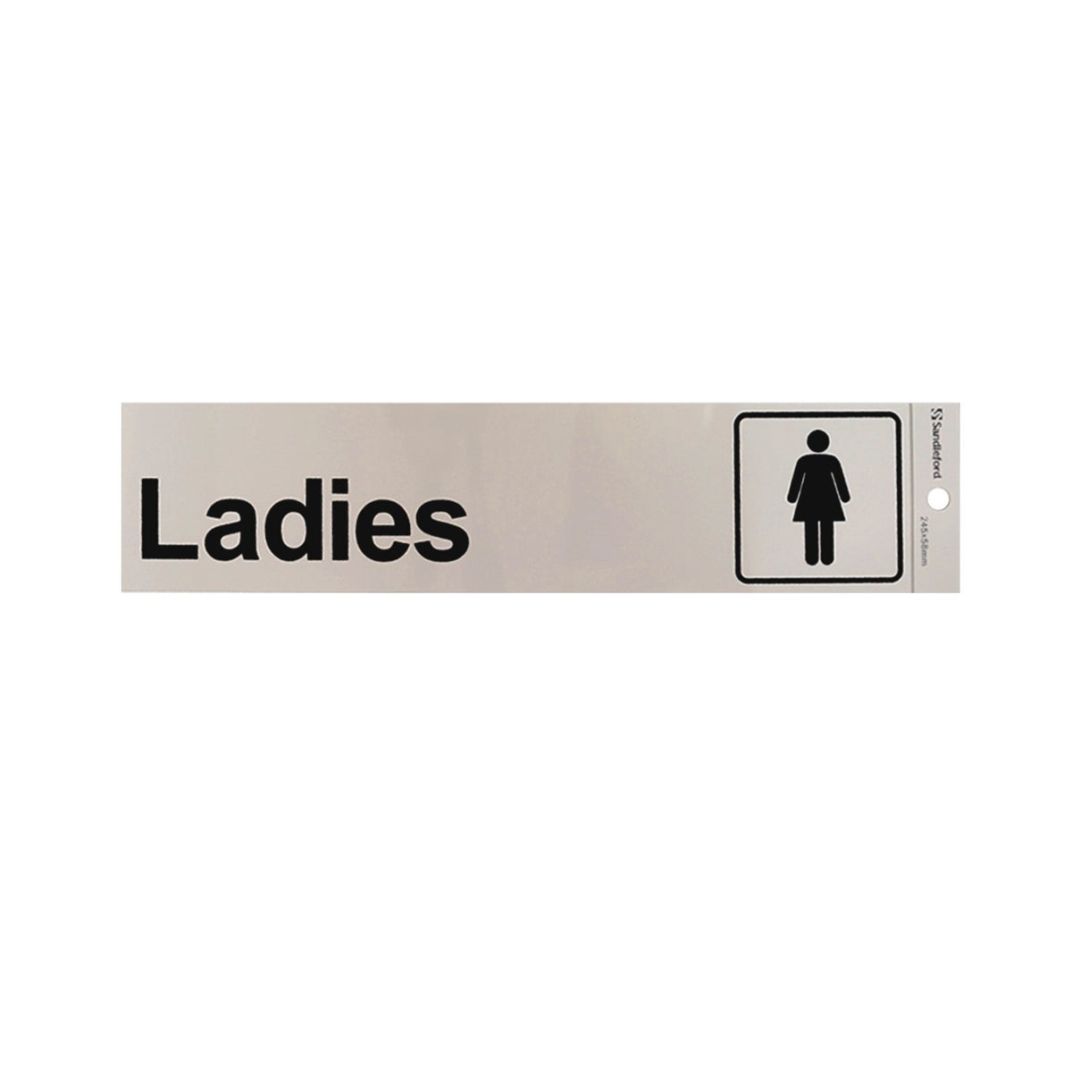 Sandleford 245 x 58mm Ladies Symbol Self Adhesive Sign, Gloss Silver Weather Resistant Polycarbonate