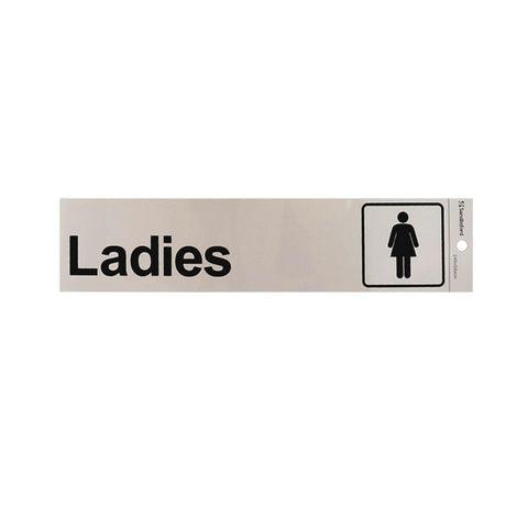 Sandleford 245 x 58mm Ladies Symbol Self Adhesive Sign, Gloss Silver Weather Resistant Polycarbonate