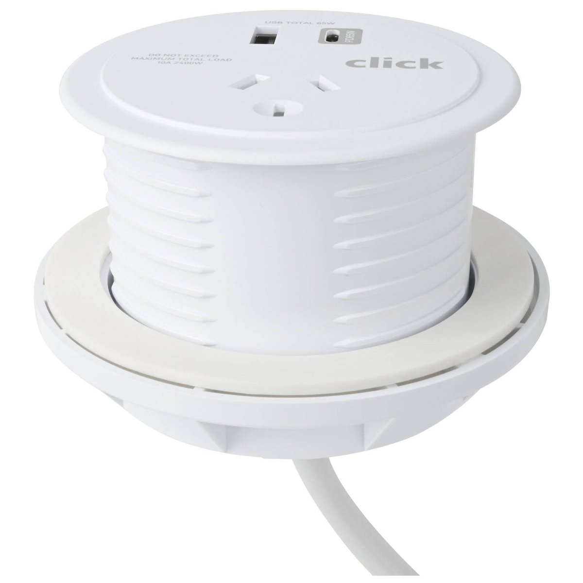 Click Desktop Power Grommet, AC Outlet, USB-A & USB-C PD 65W, 1.5m Cable, CKHP758-65