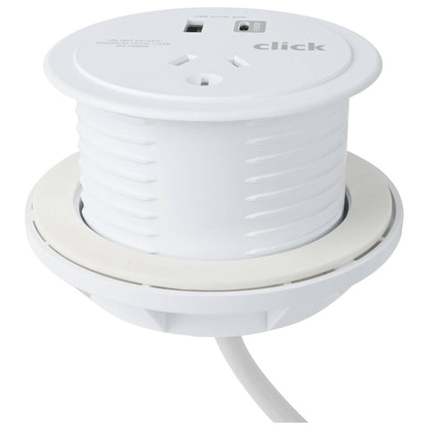 Click Desktop Power Grommet PD65W - AC & USB Ports - 1.5M Cable - 89mm x 66mm x 99mm - SuperSaverAU - view 1