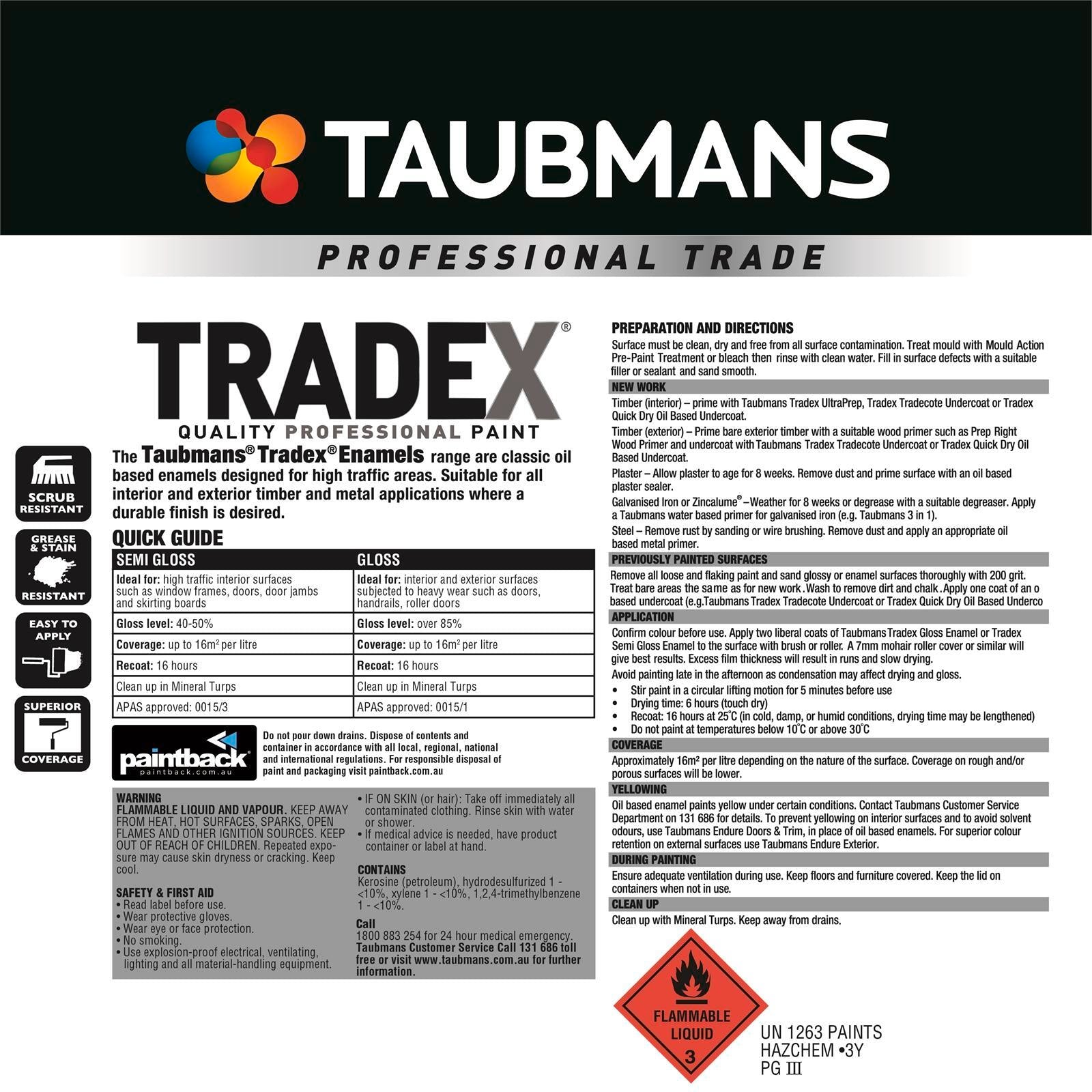 Taubmans Tradex Enamel Paint 4L White Gloss Oil Based