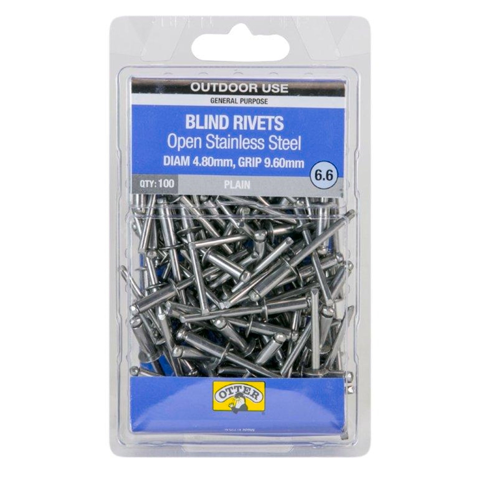 Otter 4.8 x 9.6mm Open Stainless Steel Blind Rivets 100 Pack