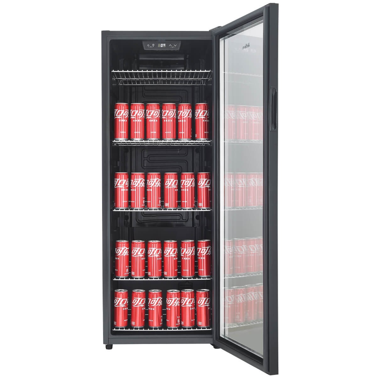 Airflo 201L single glass door beverage fridge - black, electronic control, reversible door - AFF201