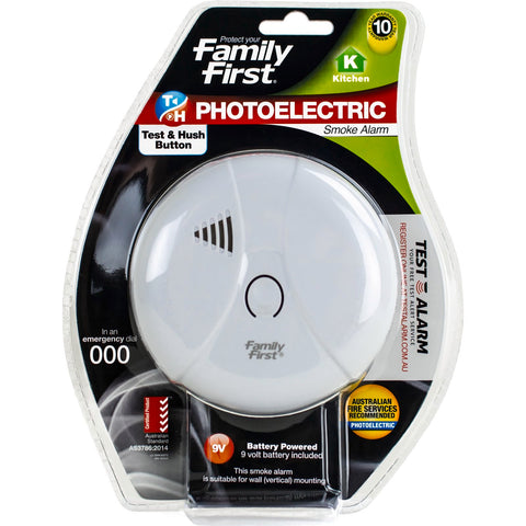 Family First 9V Photoelectric Smoke Alarm with Test and Hush Button FFPDCH