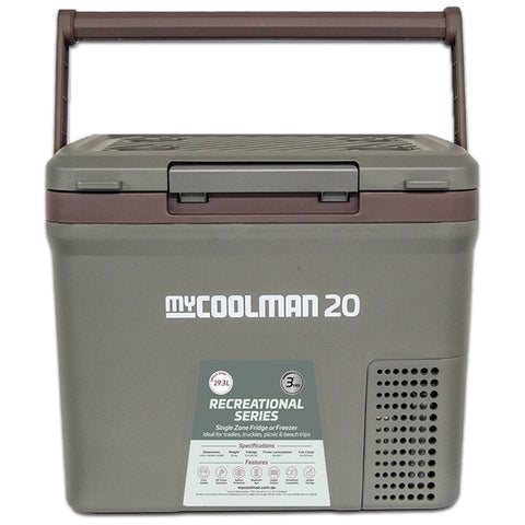myCOOLMAN Recreation Series portable fridge - Khaki brown with black trim - Bluetooth app - CCP20