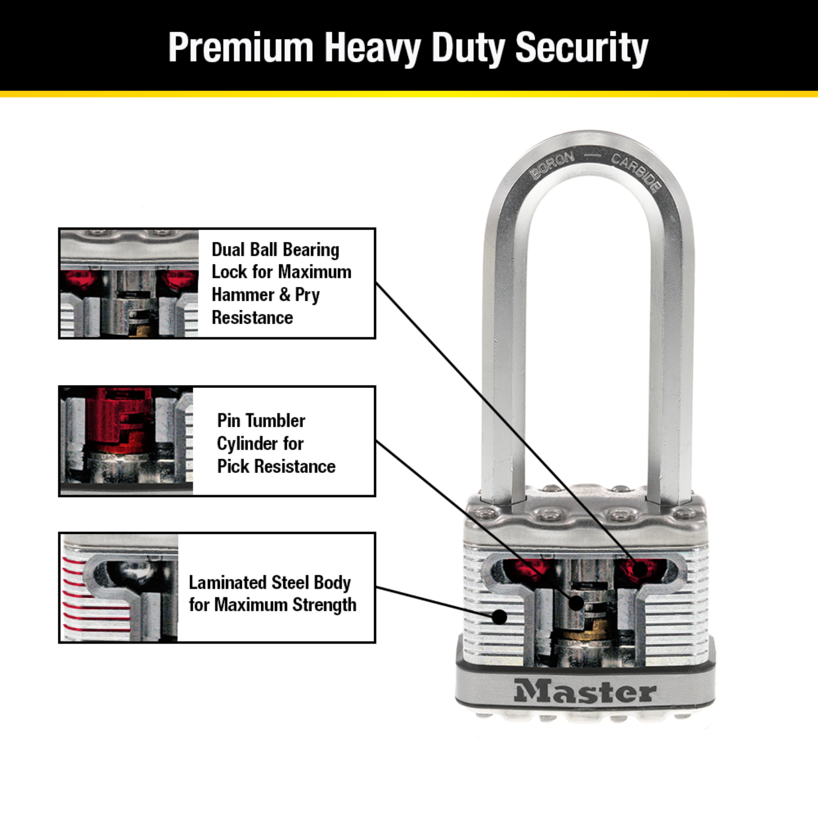 Master Lock 51mm Magnum Laminated Steel Padlock, 64mm Extra Long Shackle