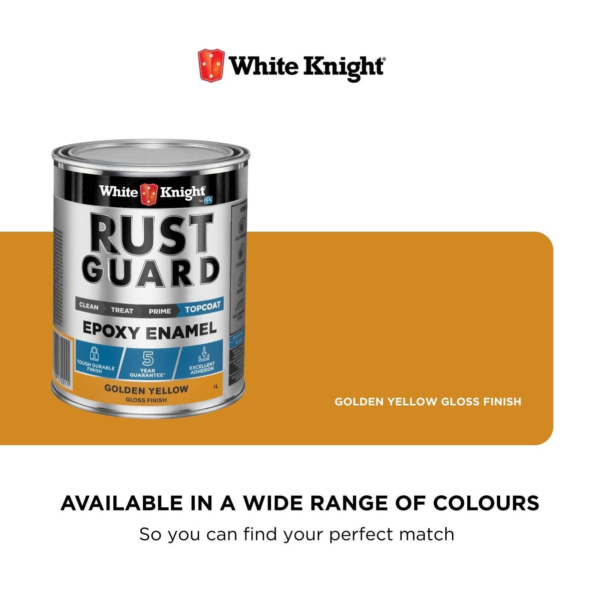 White Knight Rust Guard 1L Golden Yellow Gloss Epoxy Enamel Paint