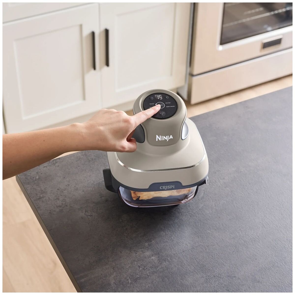 Ninja Crispi 4-in-1 Portable Glass Air Fryer - Stone Grey Finish, Glass Bowl, Compact Size - FN101ST