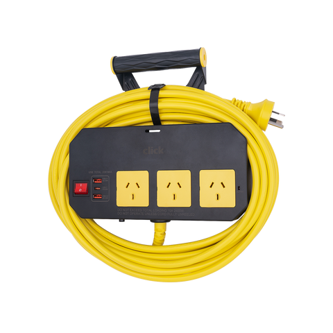 Click 10m Cord Wall Mountable Power Board - 3 Outlet with Hanger - Fast Charging - SuperSaverAU - view 1
