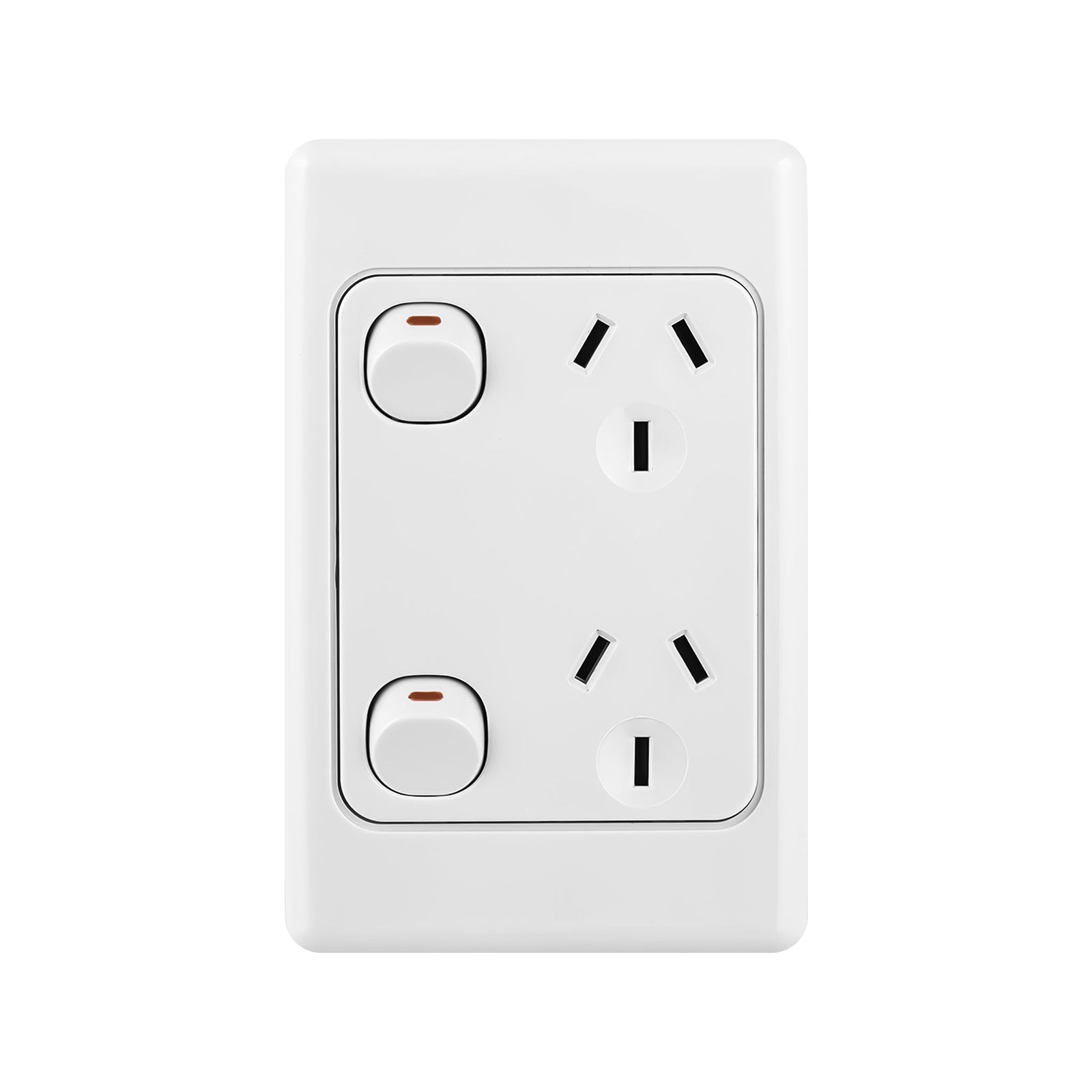 DETA Vertical Double Power Point, White Polycarbonate, 240V 10A, Architrave
