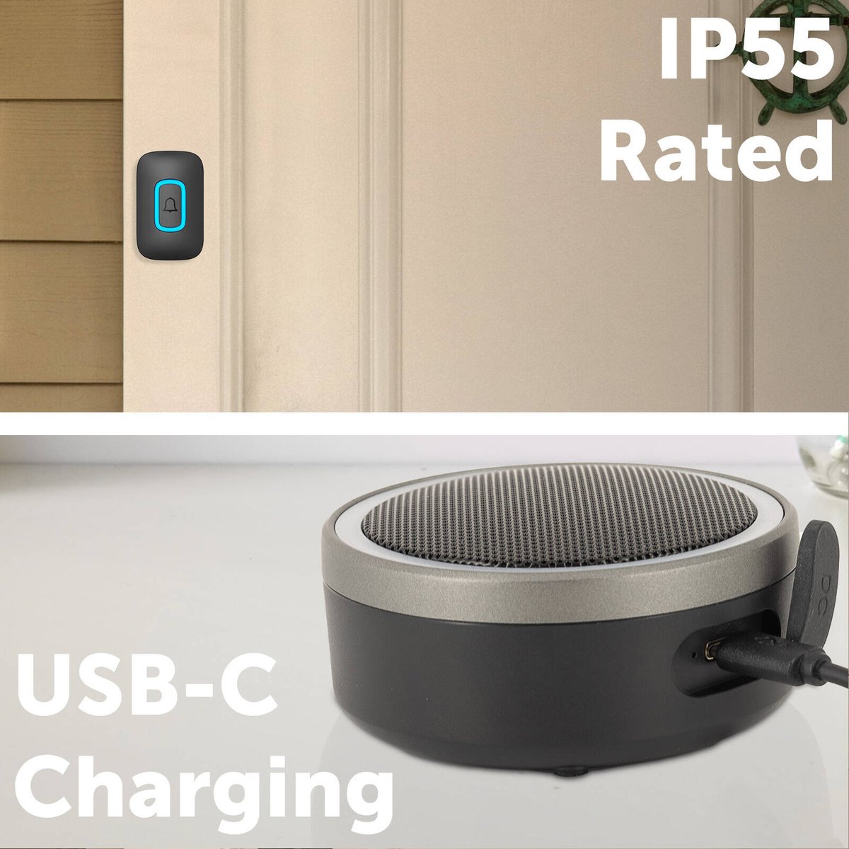 Arlec Black 200m Rechargeable Wireless Door Chime With RGB LED DCA02