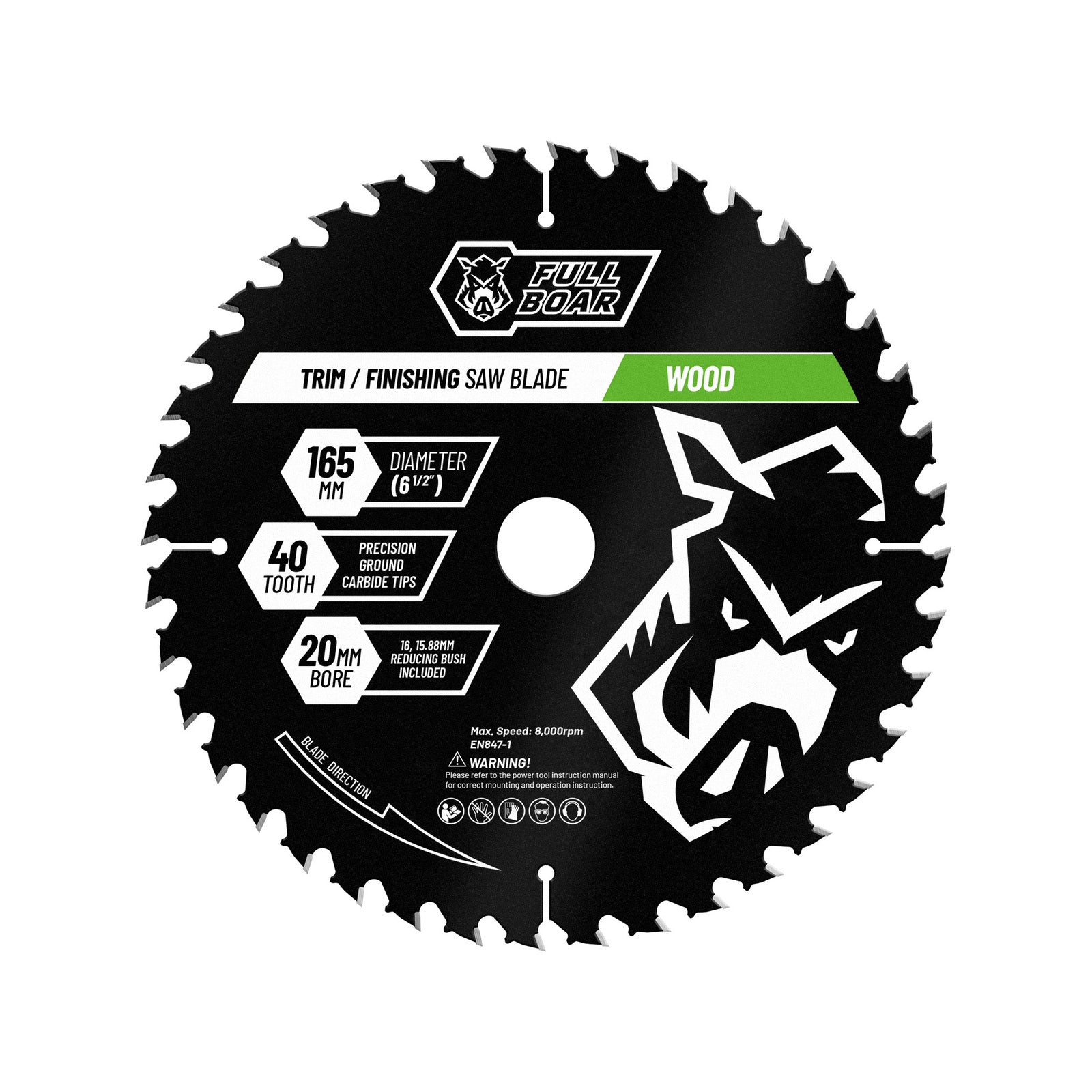 Full Boar 165mm 40T Carbide Circular Saw Blade, 20mm Bore