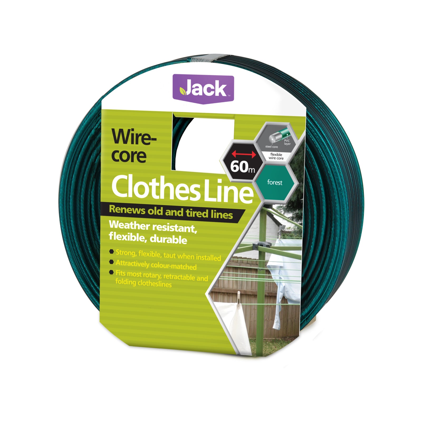 Jack Forest Green Wire Core Clothesline 4mm x 60m