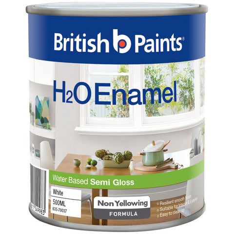 British Paints White Semi Gloss H2O Enamel Paint 500ml - Water Based, UV Resistant