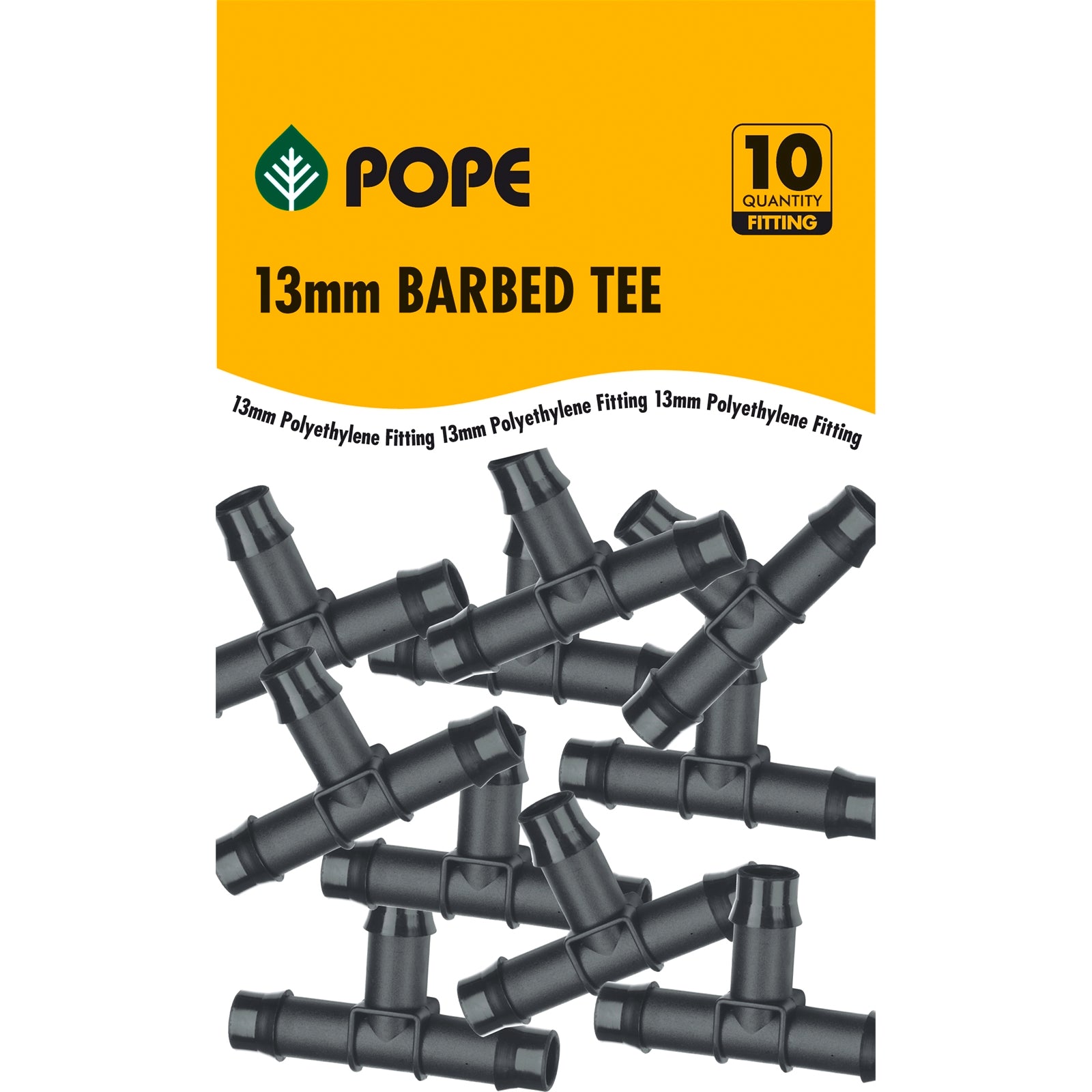 Pope 13mm Barbed Tee Black 1000kPa - 10 Pack