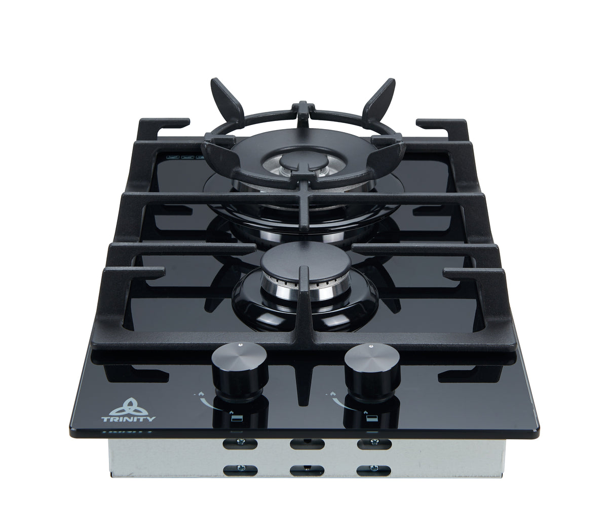 Trinity 30cm 2 Burner Gas Cooktop - Black Tempered Glass - Wok Burner - Front Controls - TRG302BK