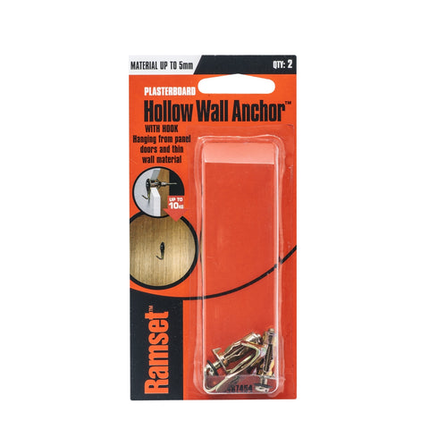 Ramset M4 Hollow Wall Anchor with Hook, Gold Passivated Zinc Plated Steel - 2 Pack