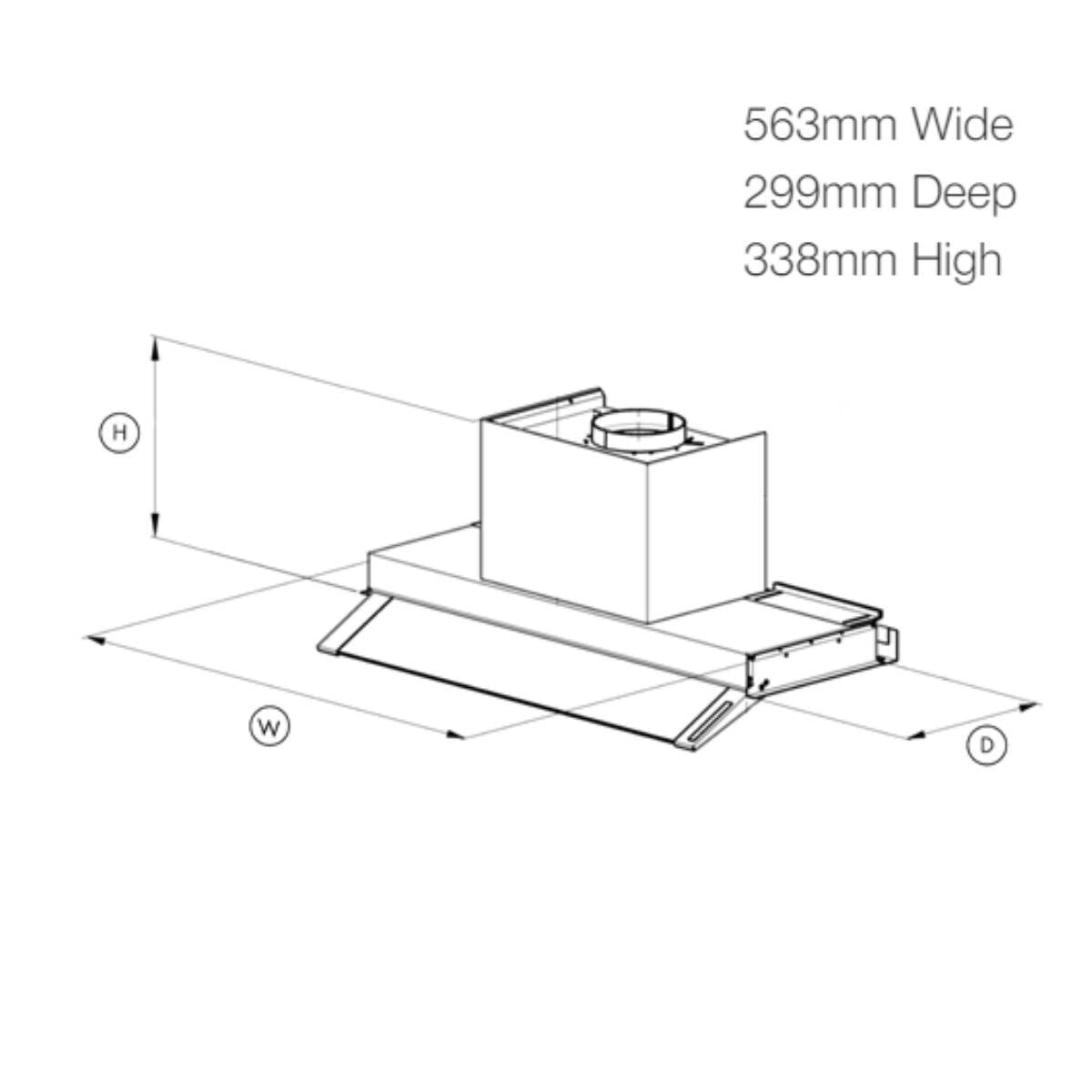 Artusi 60cm Concealed Rangehood - Matte Black Glass Fascia - 714m³/h, 3 Fan Speeds - WUM60B