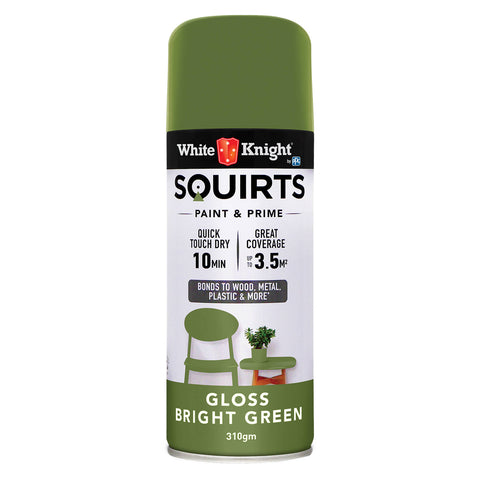 White Knight Squirts Bright Green Gloss Spray Paint 310g - Solvent-Based, UV Resistant