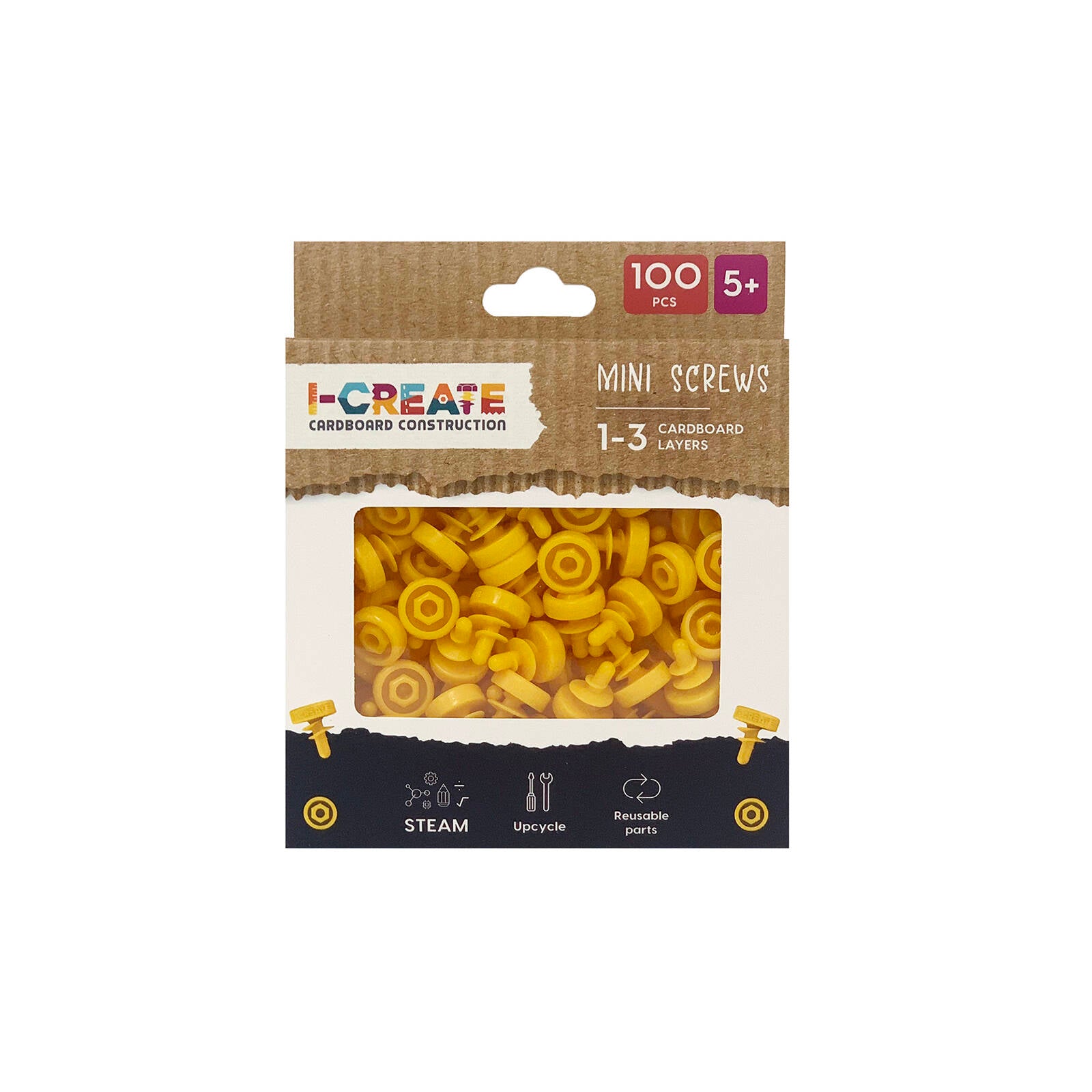 I-Create Mini Screws for 1-3 Cardboard Layers, 100 Piece Yellow