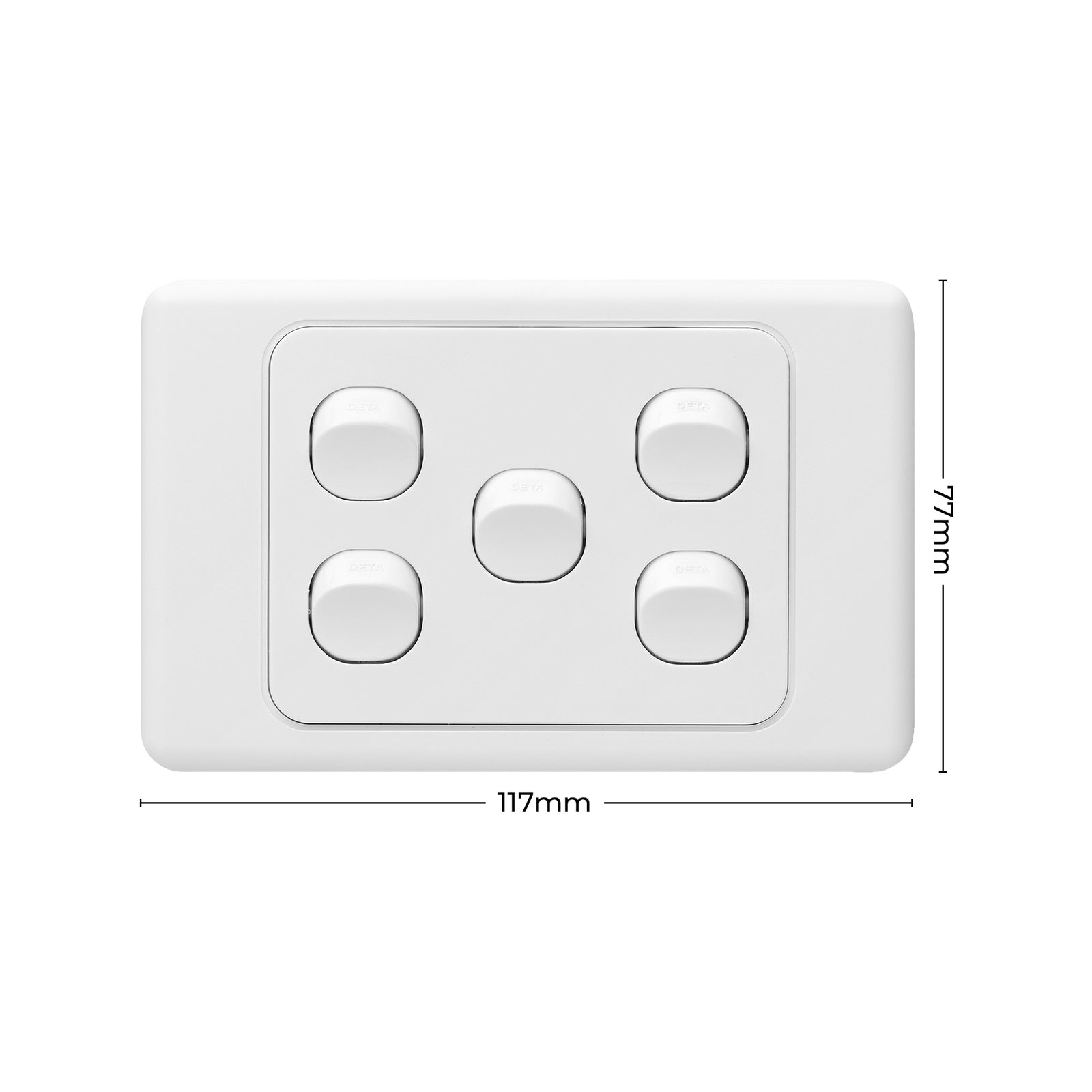 DETA Five Gang Switch 5 Gang 10A 240V White Polycarbonate Indoor 6105B