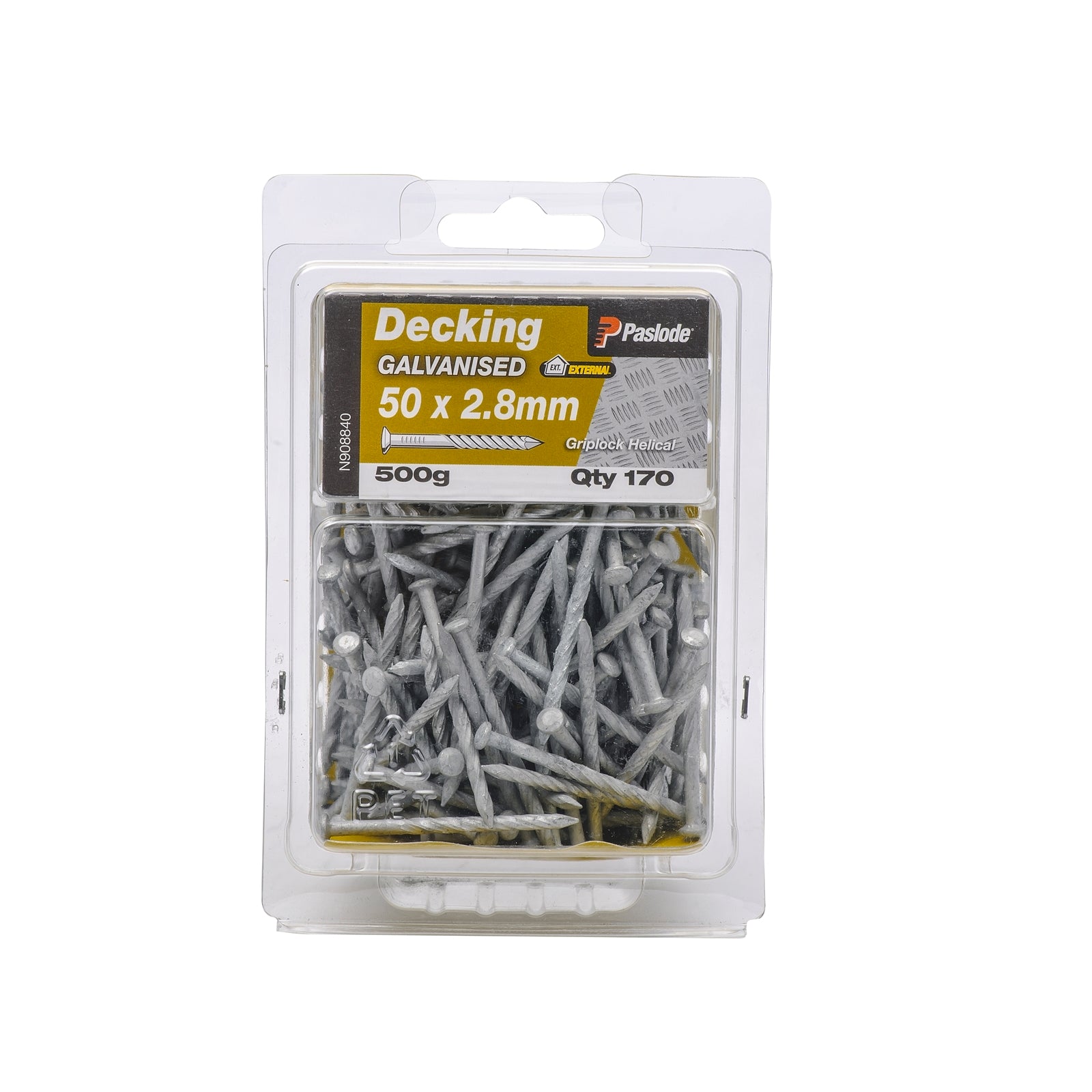 Paslode 50 x 2.8mm Griplock Galvanised Nails - 170 Pack, 500g, Decking