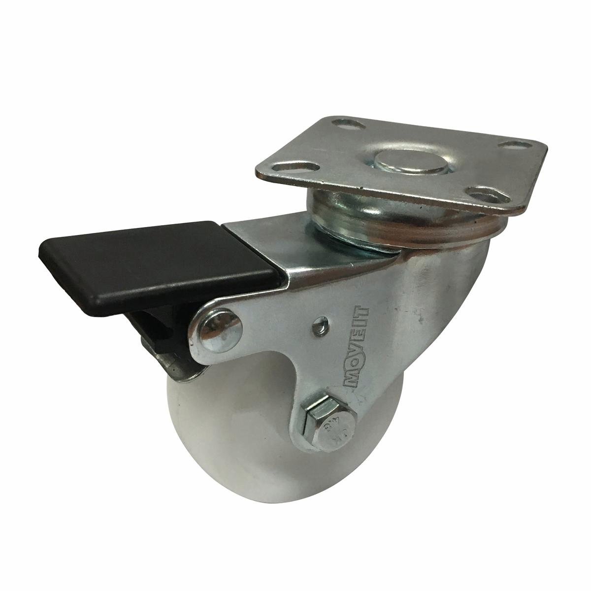 Move It 50mm White Polypropylene Swivel Plate Brake Castor 40kg