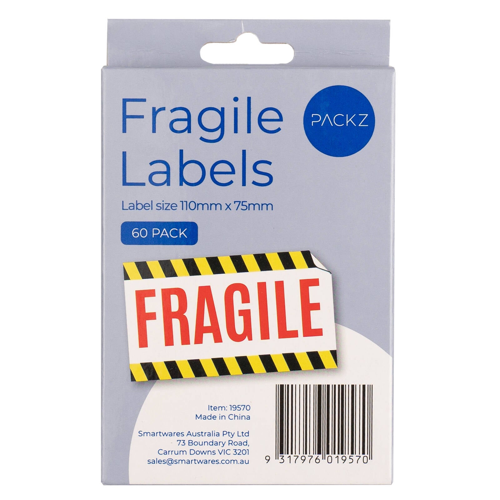 Packz 110 x 75mm Self Adhesive Fragile Labels - 60 Pack