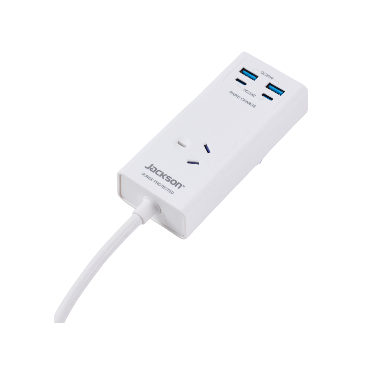 Jackson 1 Outlet Wall Adaptor, USB-A x2 & USB-C PD20W x2, 175J Surge, White