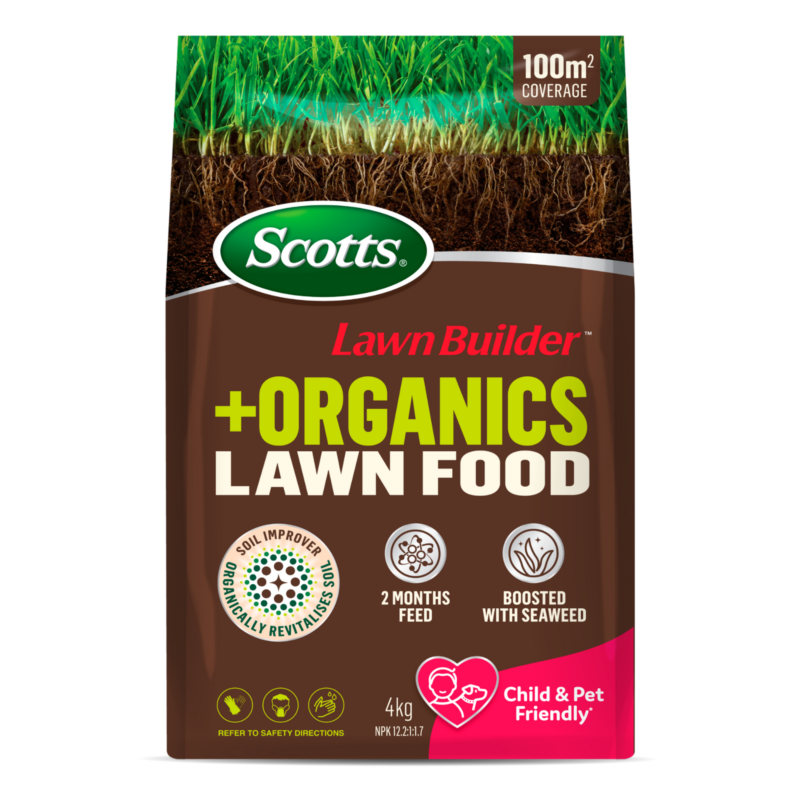 Scotts Lawn Builder 4kg Granular Slow Release Plus Organics Lawn Food