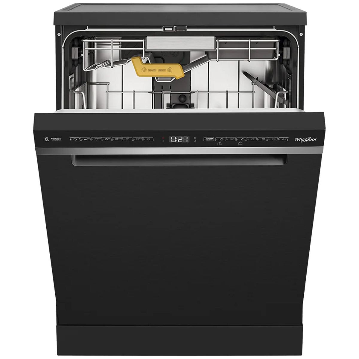 Whirlpool 60cm Freestanding Dishwasher - 14 Place Settings, Black, SpaceClean 3rd Rack - WDFS3I4PBSAU