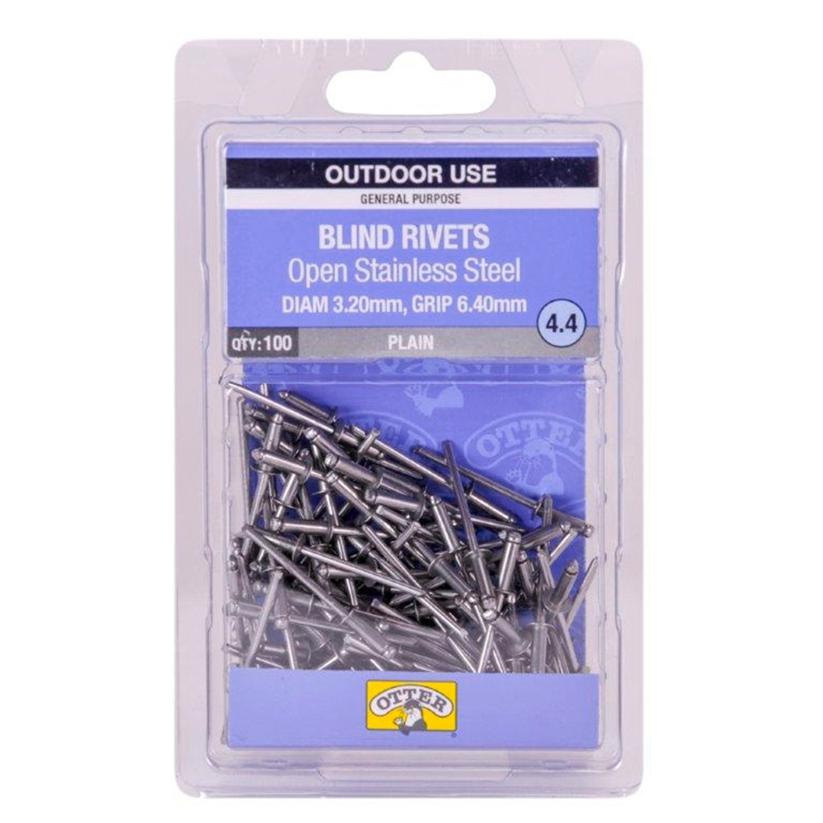 Otter 3.2 x 6.4mm Open Stainless Steel Blind Rivets 100 Pack