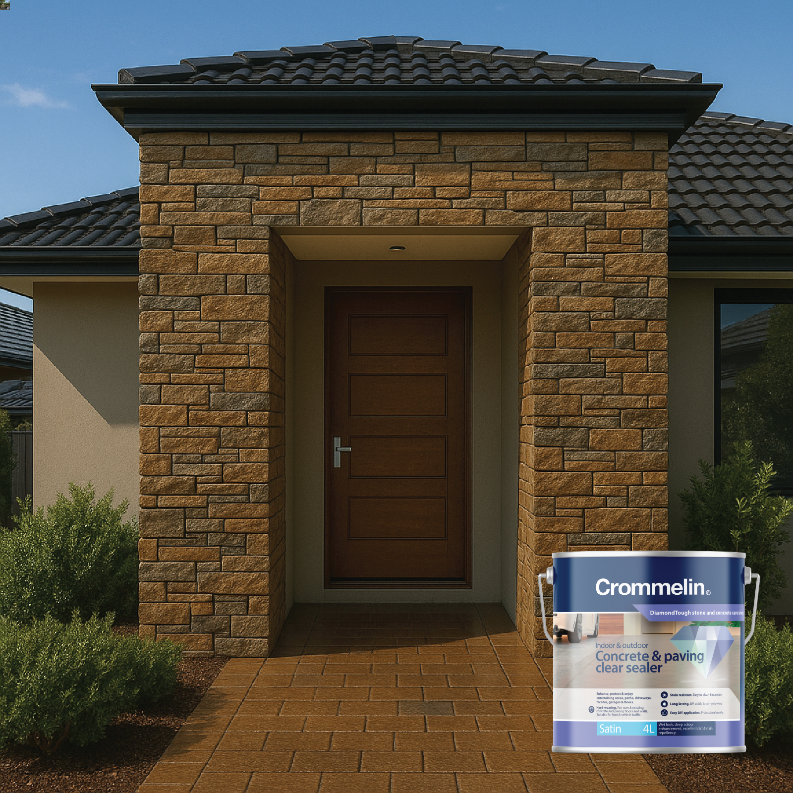 Crommelin 4L Clear Satin DiamondTough Concrete & Paving Sealer, Solvent Based