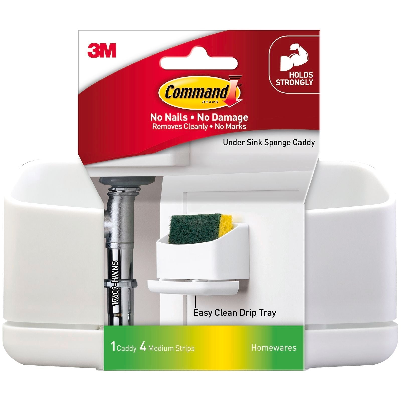 Command White Plastic Self Adhesive Under Sink Sponge Caddy